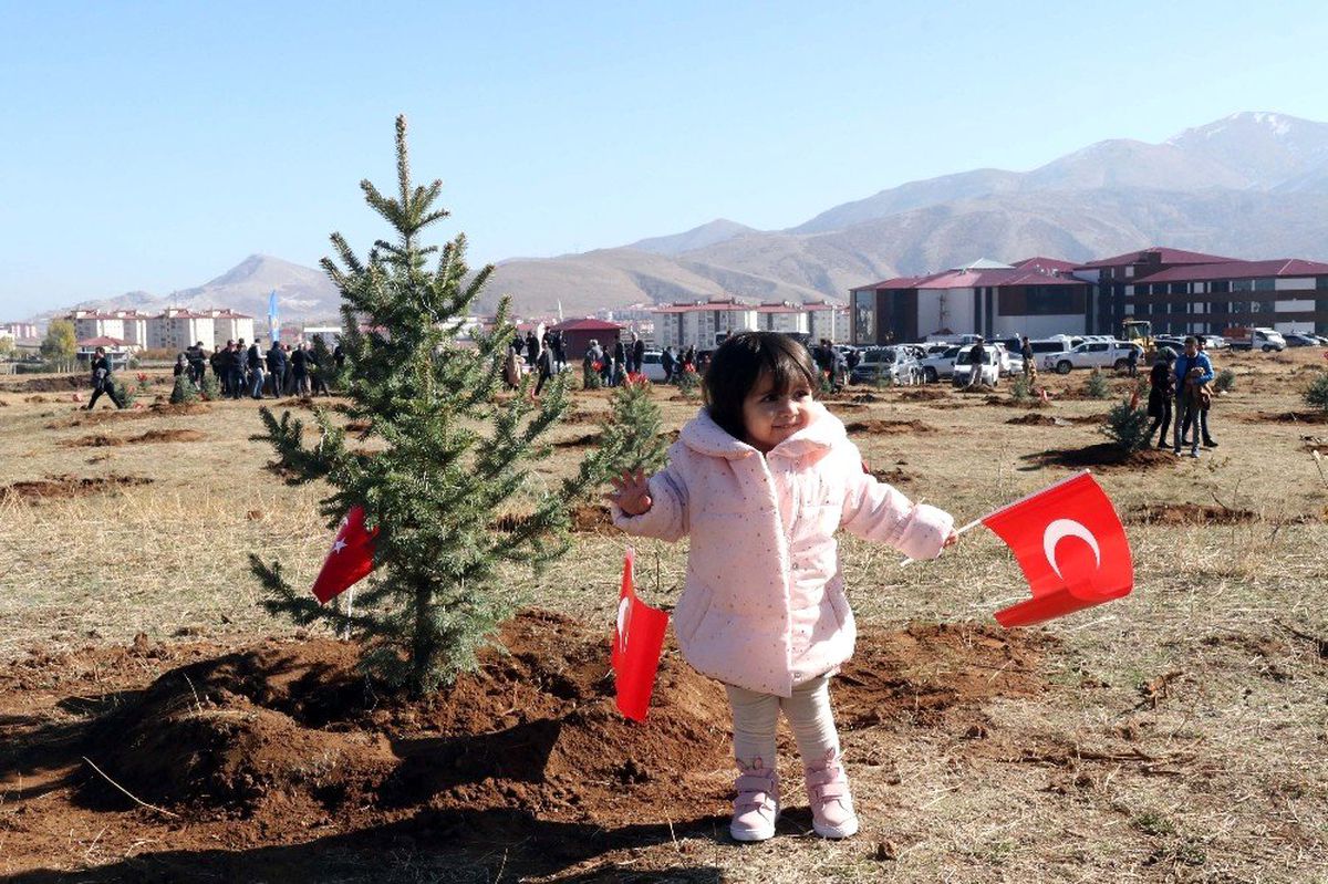 Bitlis\'te hem fidan hem de Türk bayrağı dikildi