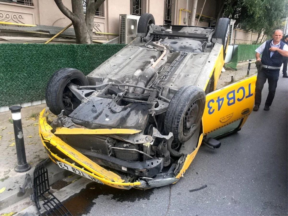 Ticari taksi takla attı: 2 yaralı