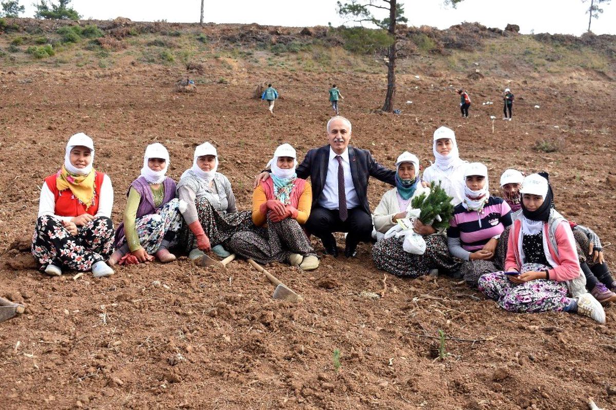 Başkan Davut Aydın, mevsimlik işçilerle fidan dikti