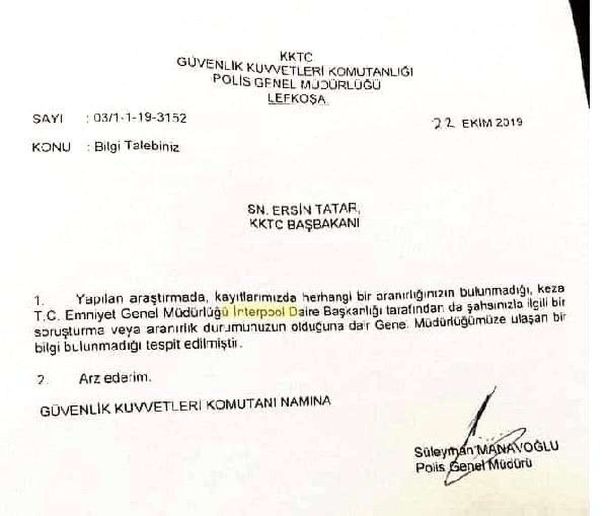 KKTC Başbakanı Ersin Tatar, Interpol\'e sordu: Aranıyor muyum?