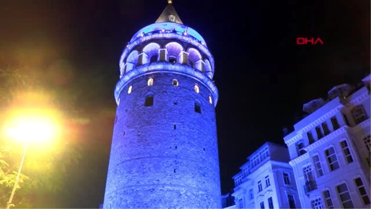 Galata kulesi, dünya diyabet günü\'nde maviye büründü