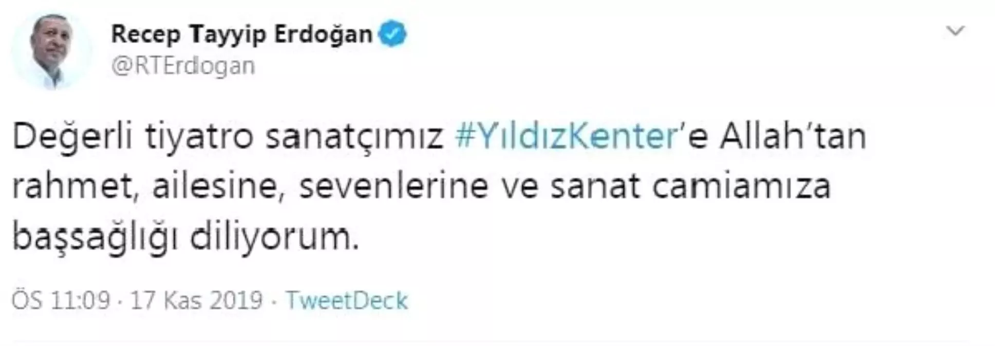 Cumhurbaşkanı Erdoğan\'dan, \'Yıldız Kenter\' için başsağlığı mesajı