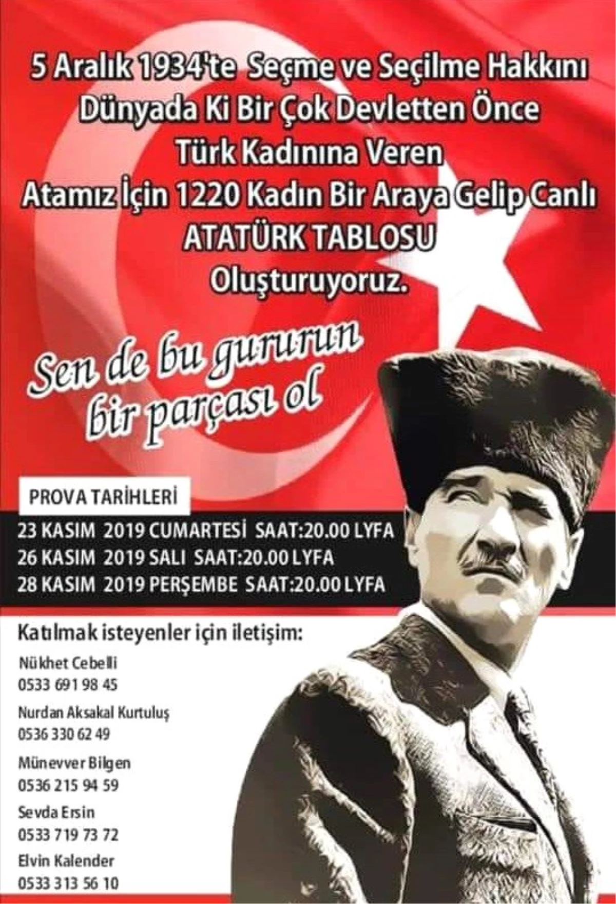 1220 kadın Atatürk portresi oluşturacak
