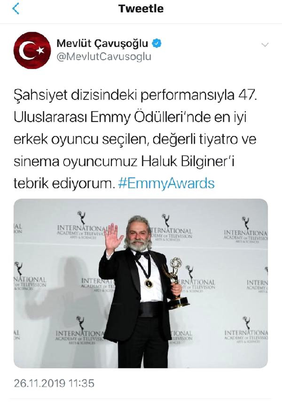Bakan Çavuşoğlu, Bilginer\'i tebrik etti