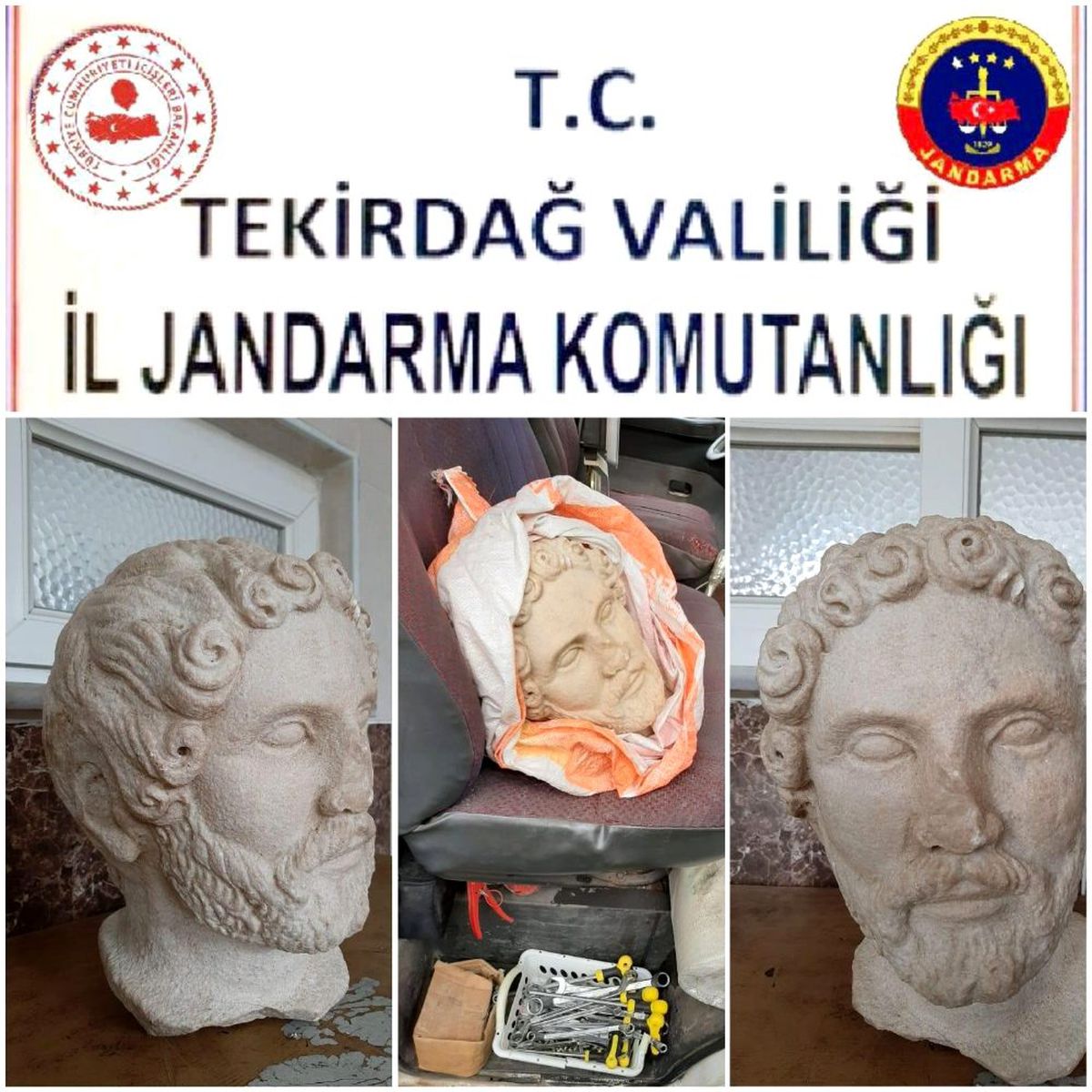 Tekirdağ\'da Roma dönemine ait heykel başı ele geçirildi: 8 gözaltı