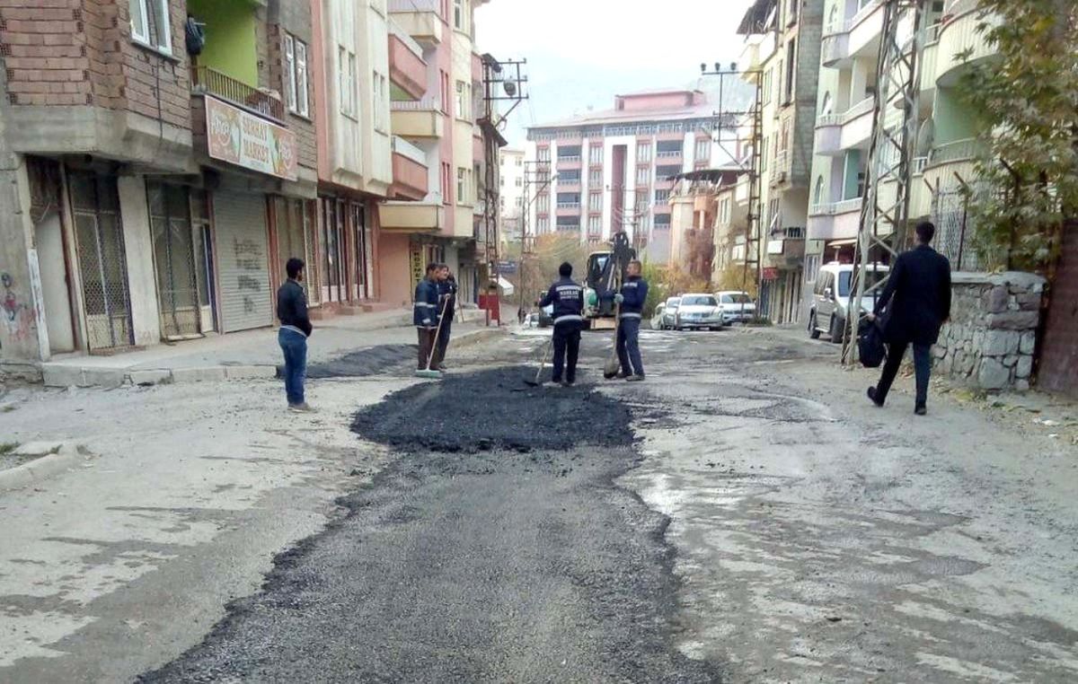Hakkari\'de yol yama çalışması