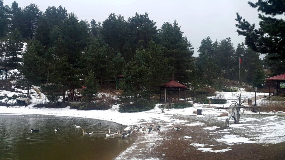 Limni Gölü\'nde kar yağışı başladı