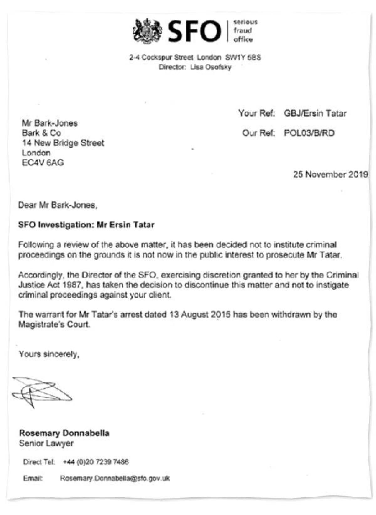 İngiltere Ağır Dolandırıcılık Ofisi\'nden KKTC Başbakanı\'na, \'tutuklama kararınız kaldırıldı\' yazısı
