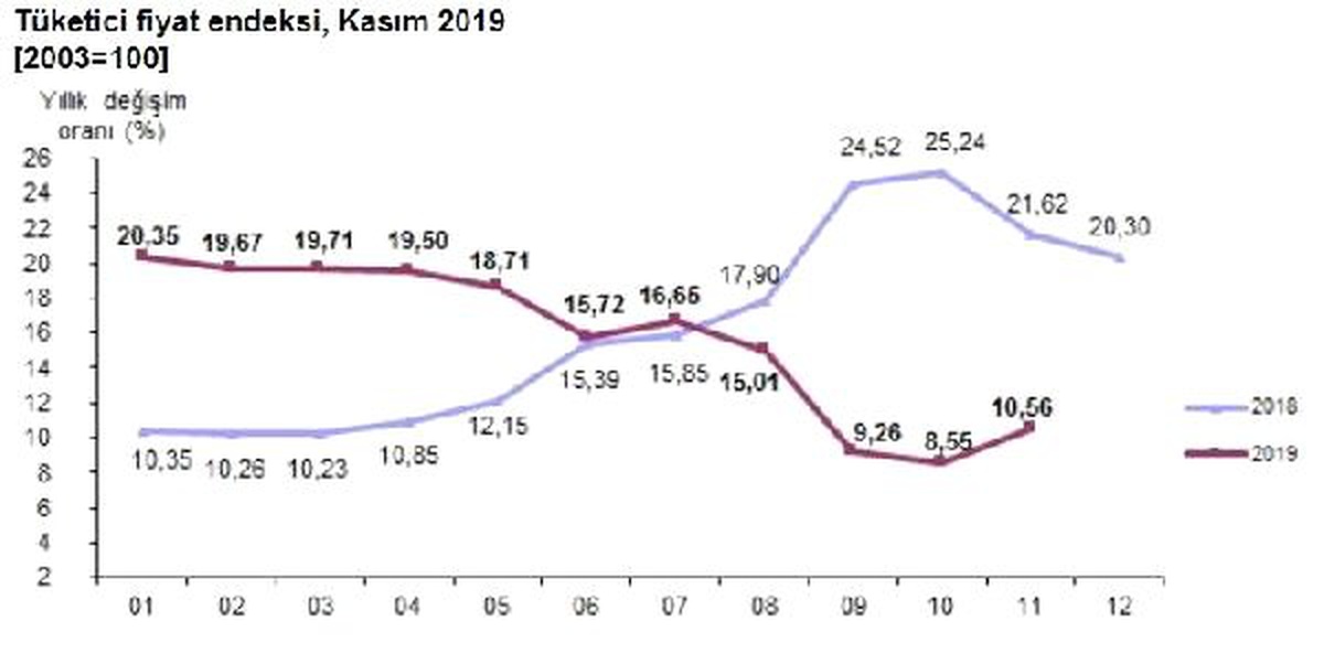 Tüketici fiyatları Kasım\'da yüzde 0.38 arttı, yıllık enflasyon yüzde 10.56