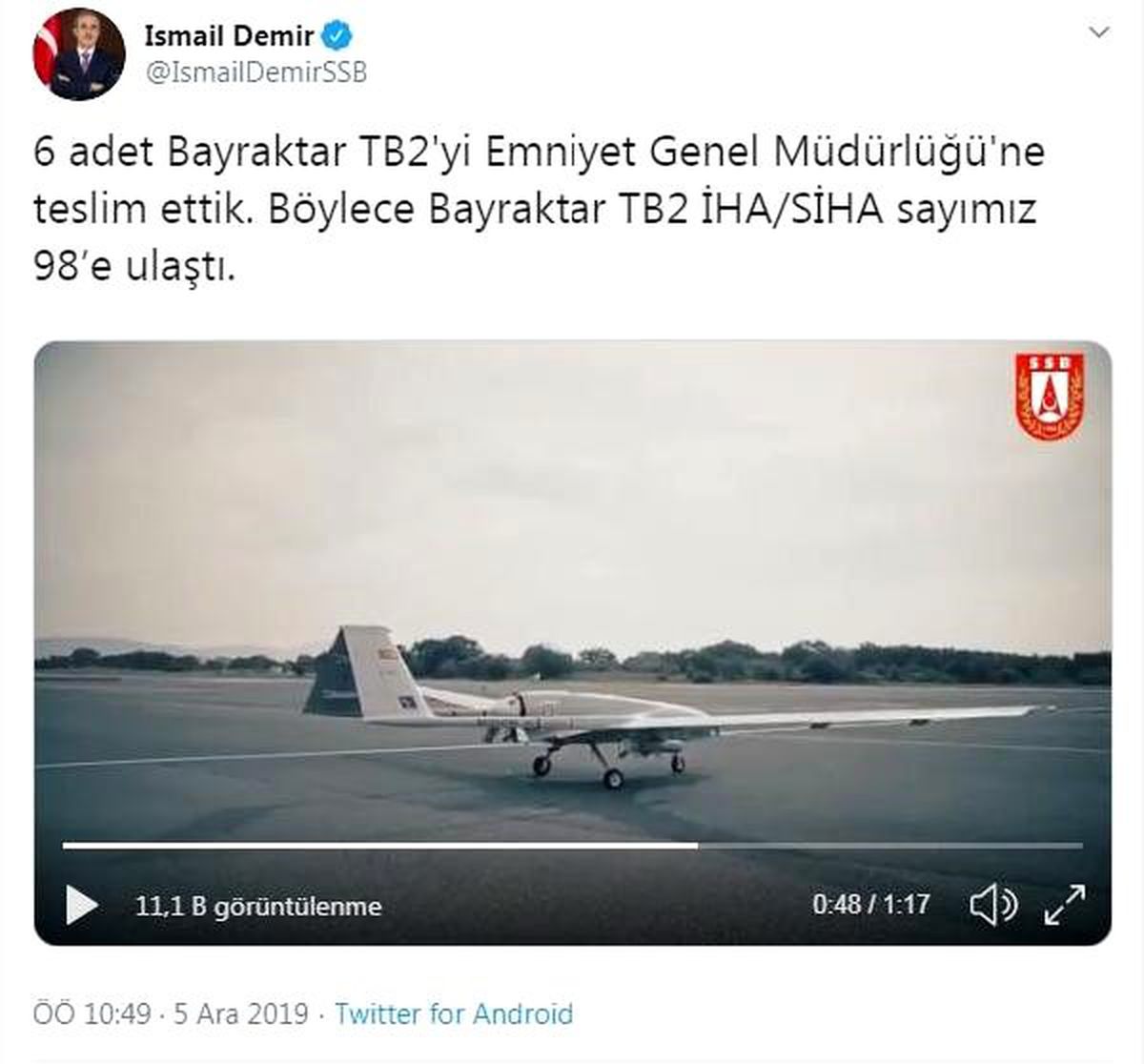 EGM\'ye 6 adet \'Bayraktar TB2\' teslim edildi
