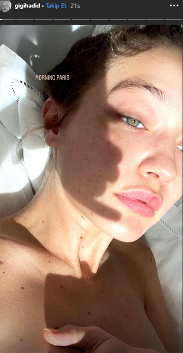 Abdli Model Gigi Hadid Yatakta Verdiği üstsüz Pozuyla