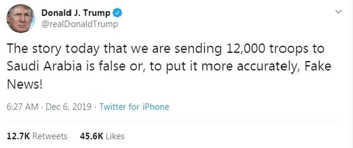 Trump: Suudi Arabistan\'a 12 bin asker göndereceğimiz haberleri doğru değil