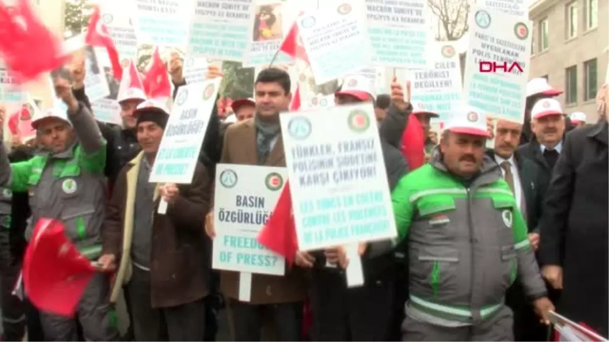 Ankara-hak-iş, fransa büyükelçiliği önüne siyah çelenk bıraktı