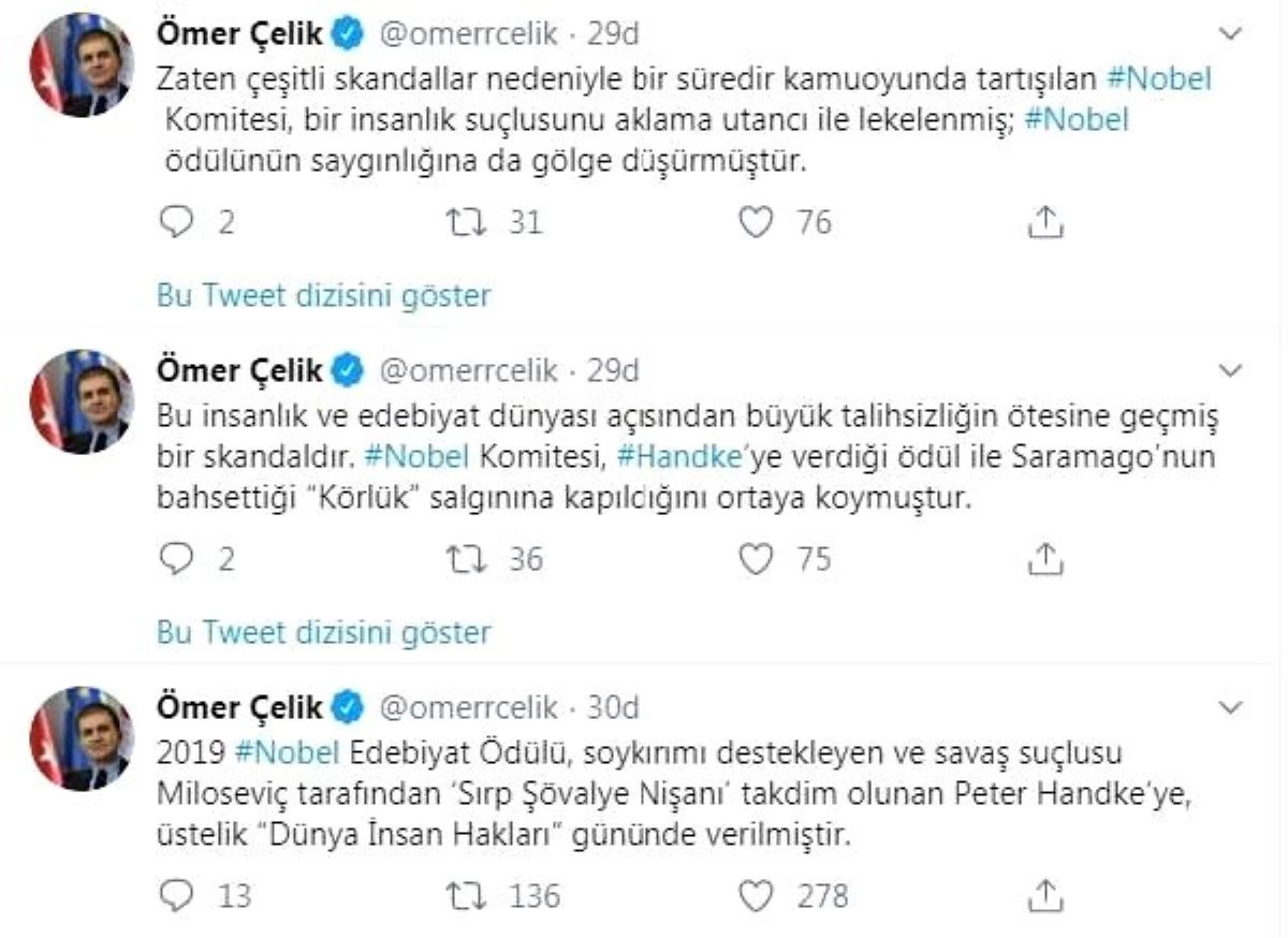 AK Partili Çelik\'ten \'Nobel Edebiyat Ödülü\' açıklaması