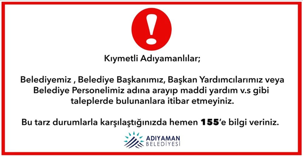 Adıyaman Belediyesi\'nden \'Dolandırıcılık\' uyarısı