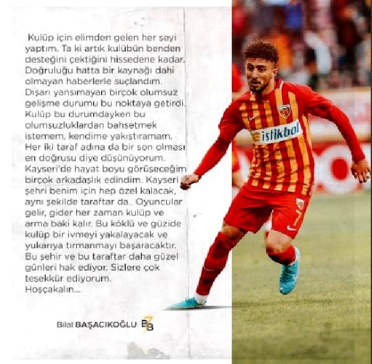 Kayserispor, Bilal ile yollarını ayırdı