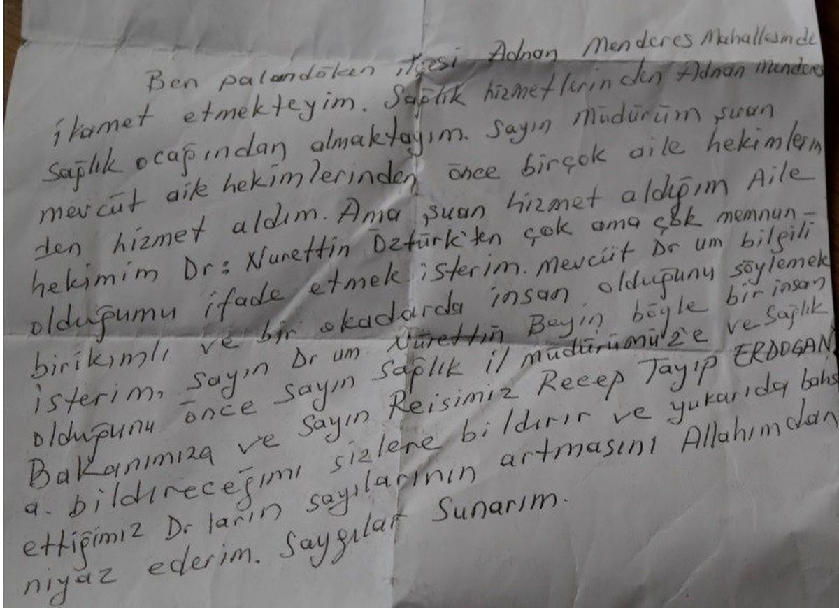 Vatandaştan İl Sağlık Müdürü Bedir\'e mektuplu teşekkür