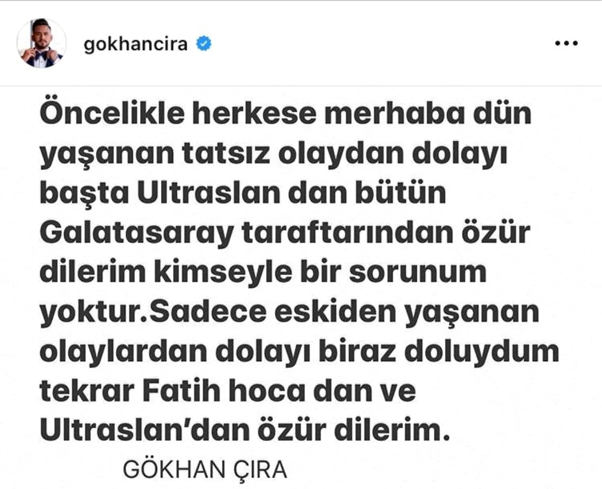 Gökhan Çıra, Fatih Terim\'den özür diledi