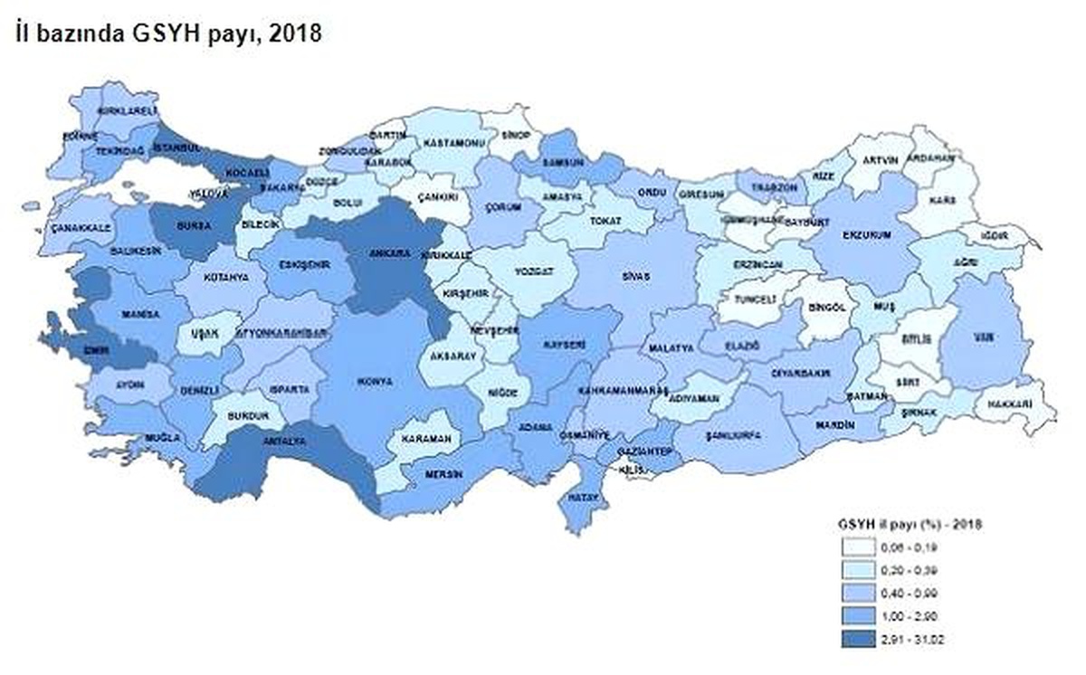 TÜİK-Toplam GSYH\'nin yüzde 46.2\'si üç büyük ilde toplandı