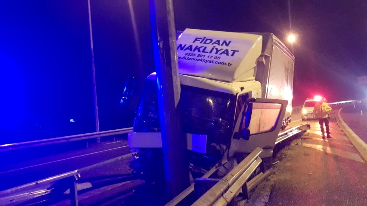 Kamyon elektrik direğine çarptı; 1 yaralı