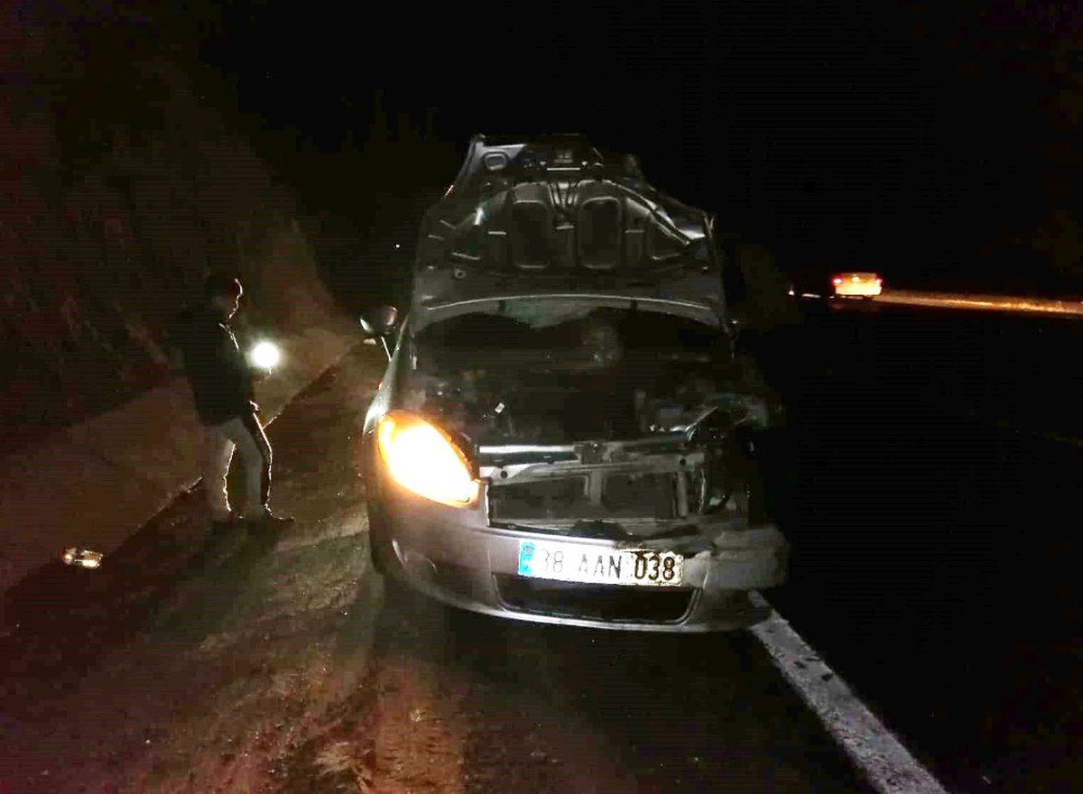 Yola fırlayan domuza çarpan otomobil kullanılamaz hale geldi
