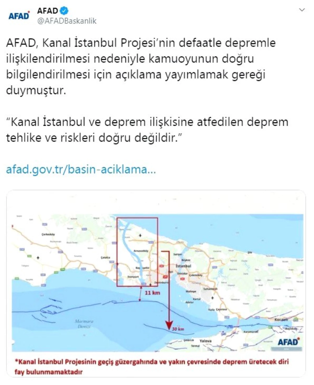 AFAD: "Kanal İstanbul ve deprem ilişkisine atfedilen deprem tehlike ve riskleri doğru değildir"