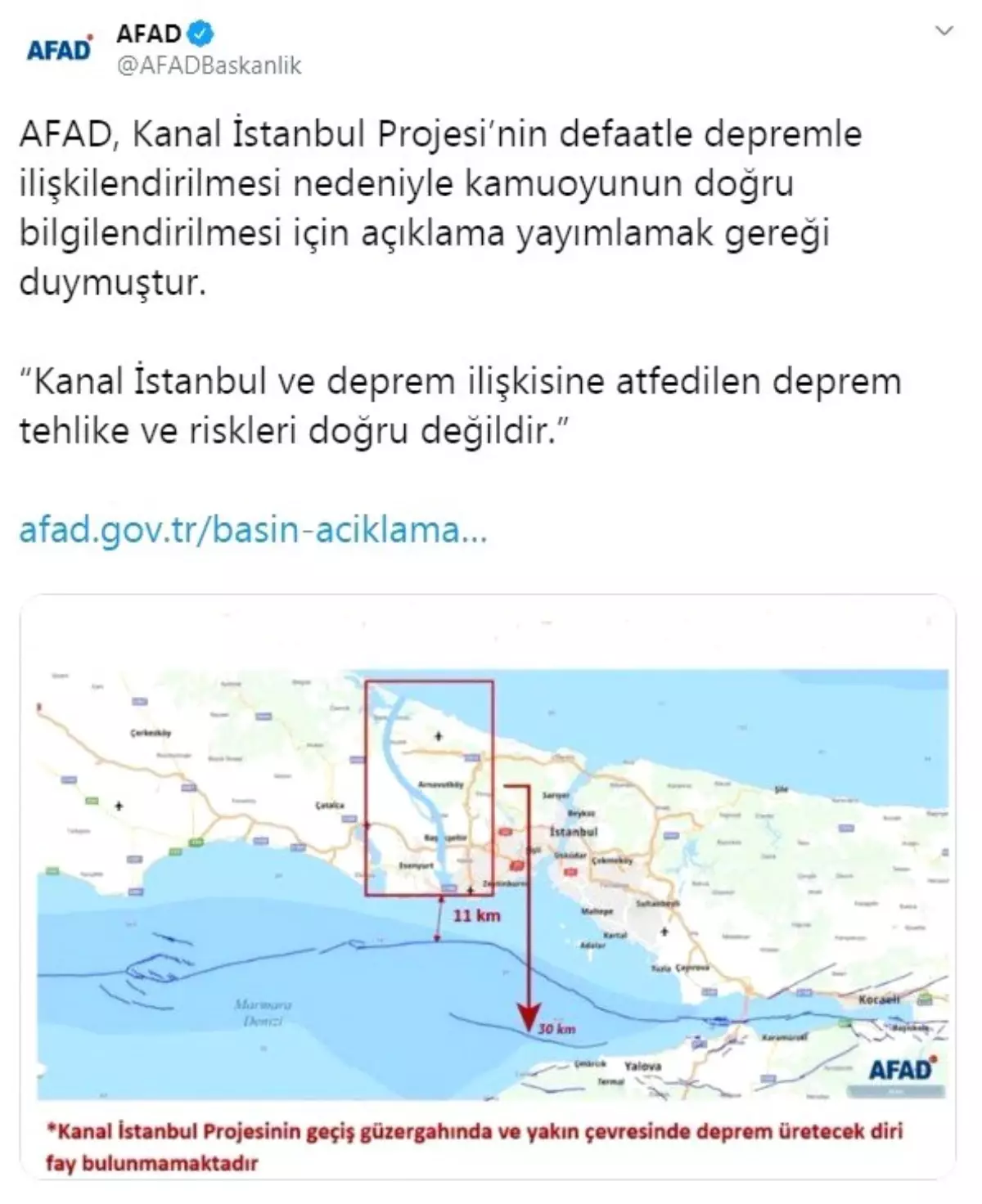 AFAD: "Kanal İstanbul ve deprem ilişkisine atfedilen deprem tehlike ve riskleri doğru değildir"