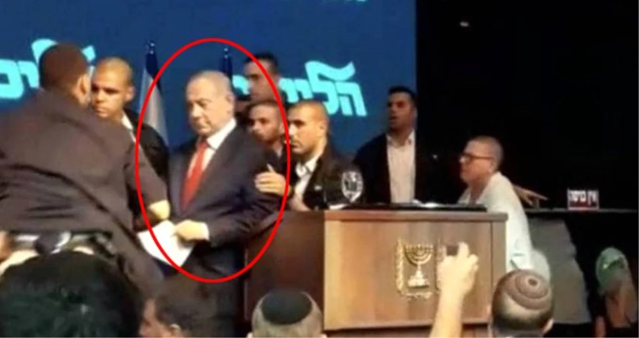 Roket sesini duyan İsrail Başbakanı Netanyahu apar topar salonu terk etti