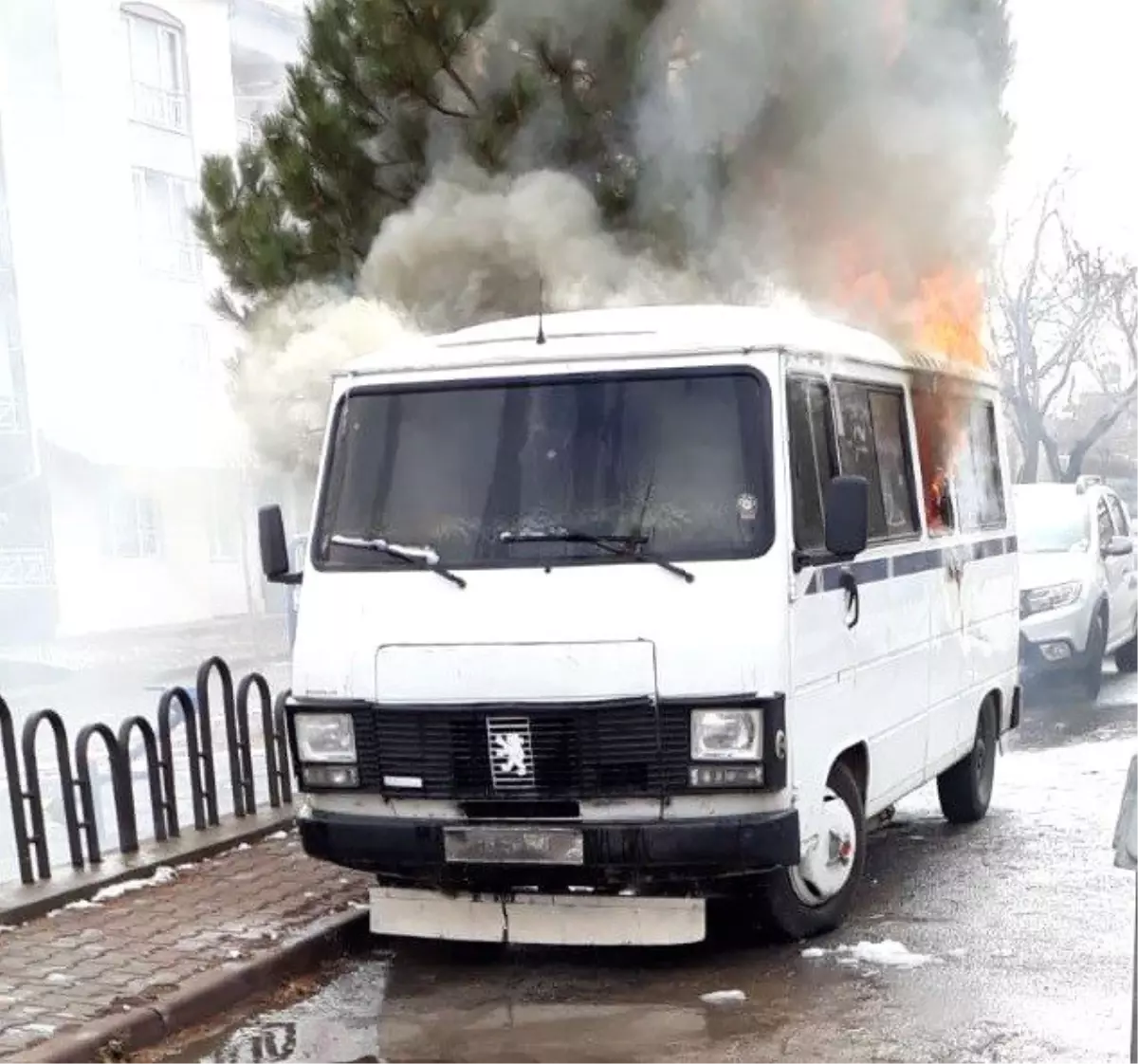 Park halindeki minibüs alev alev yandı