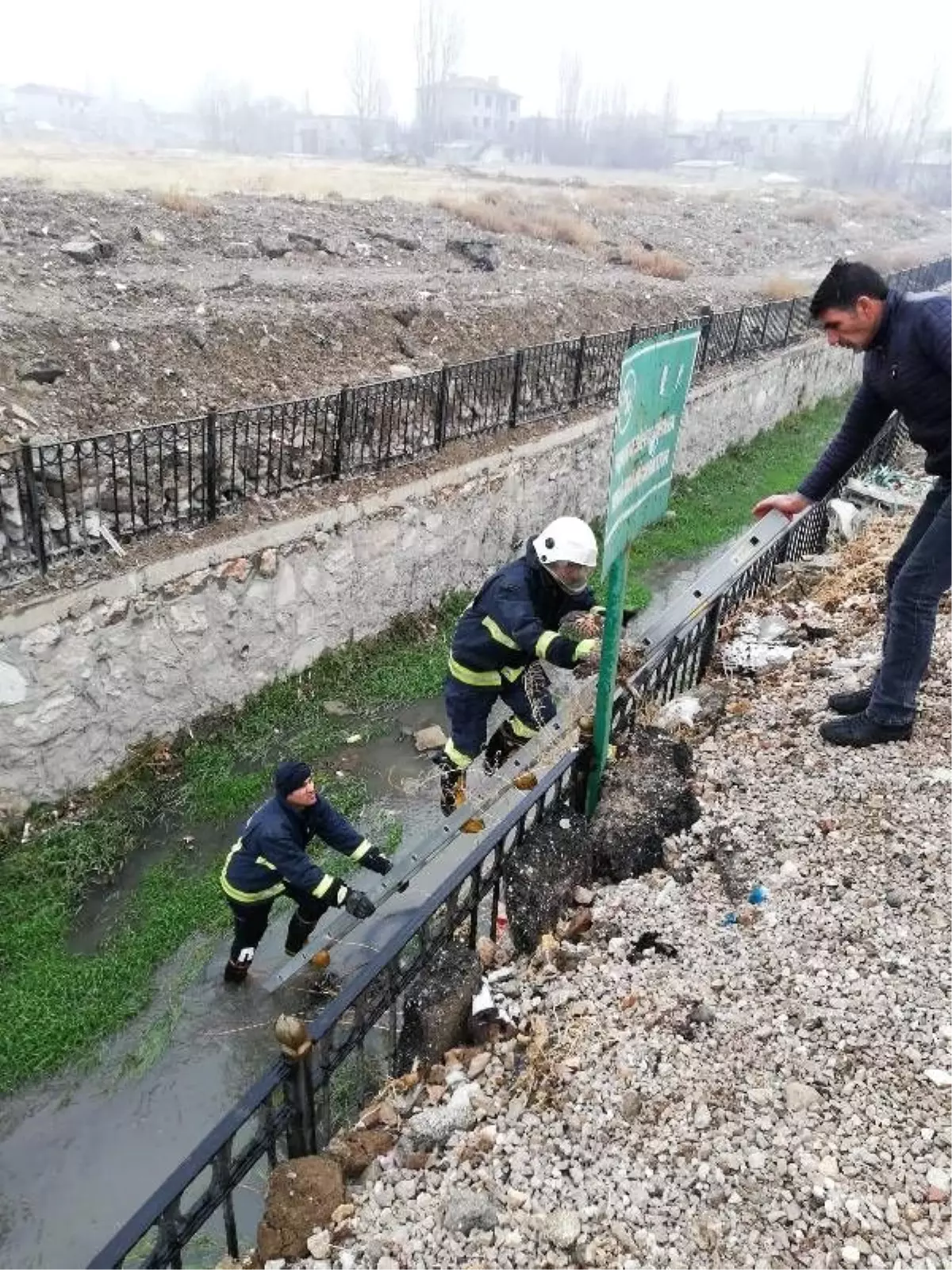 Dereye düşen yaralı baykuşu itfaiye kurtardı