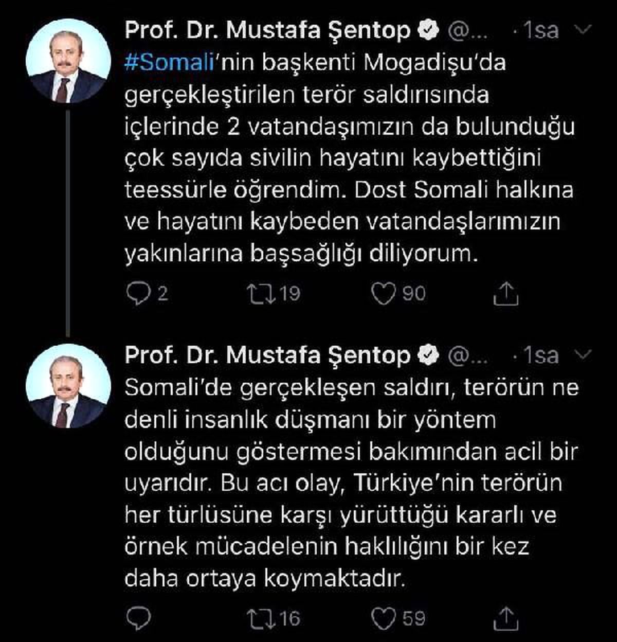 Şentop\'tan Somali mesajı