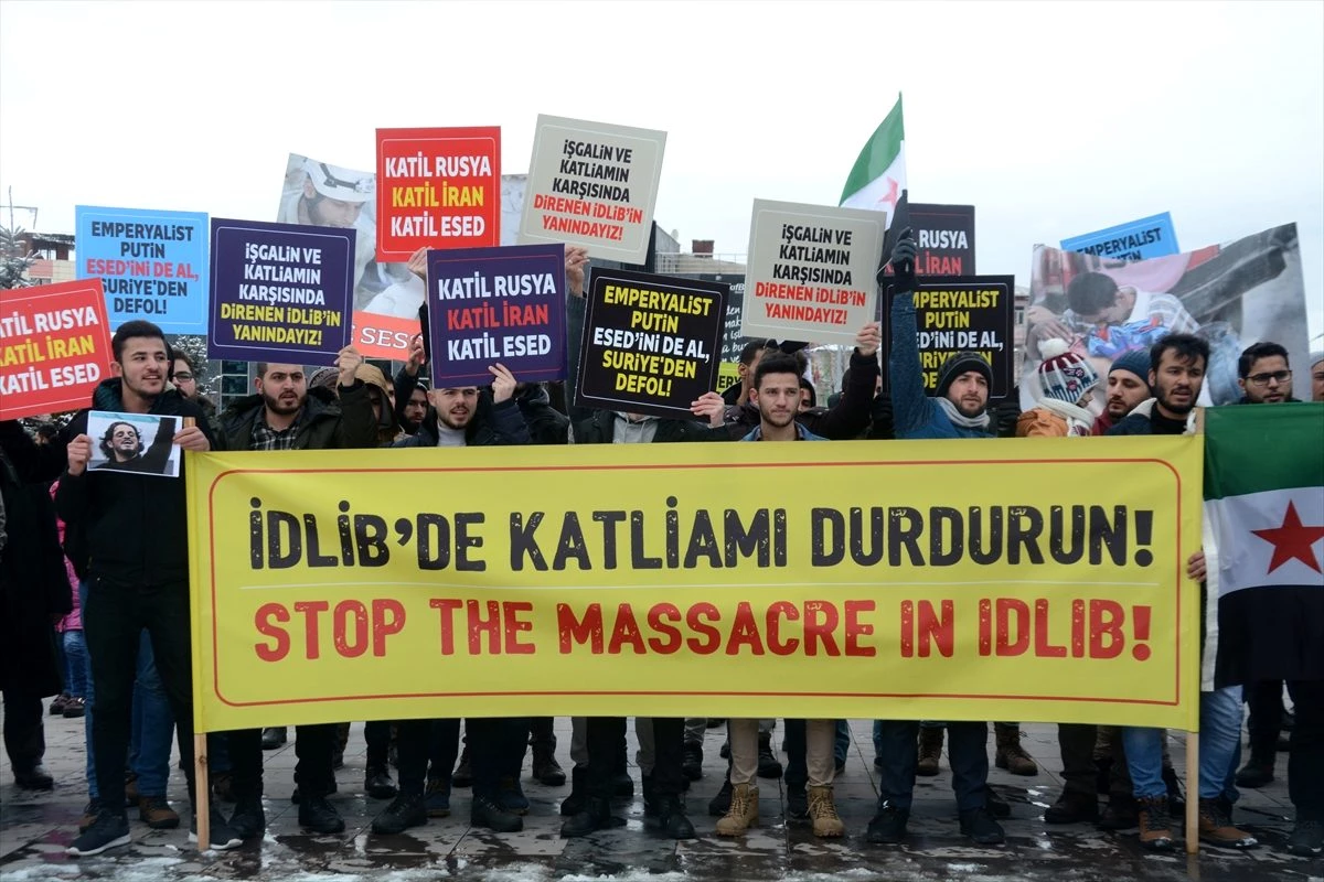 Erzurum\'da İdlib\'de sivillere yönelik saldırılar protesto edildi