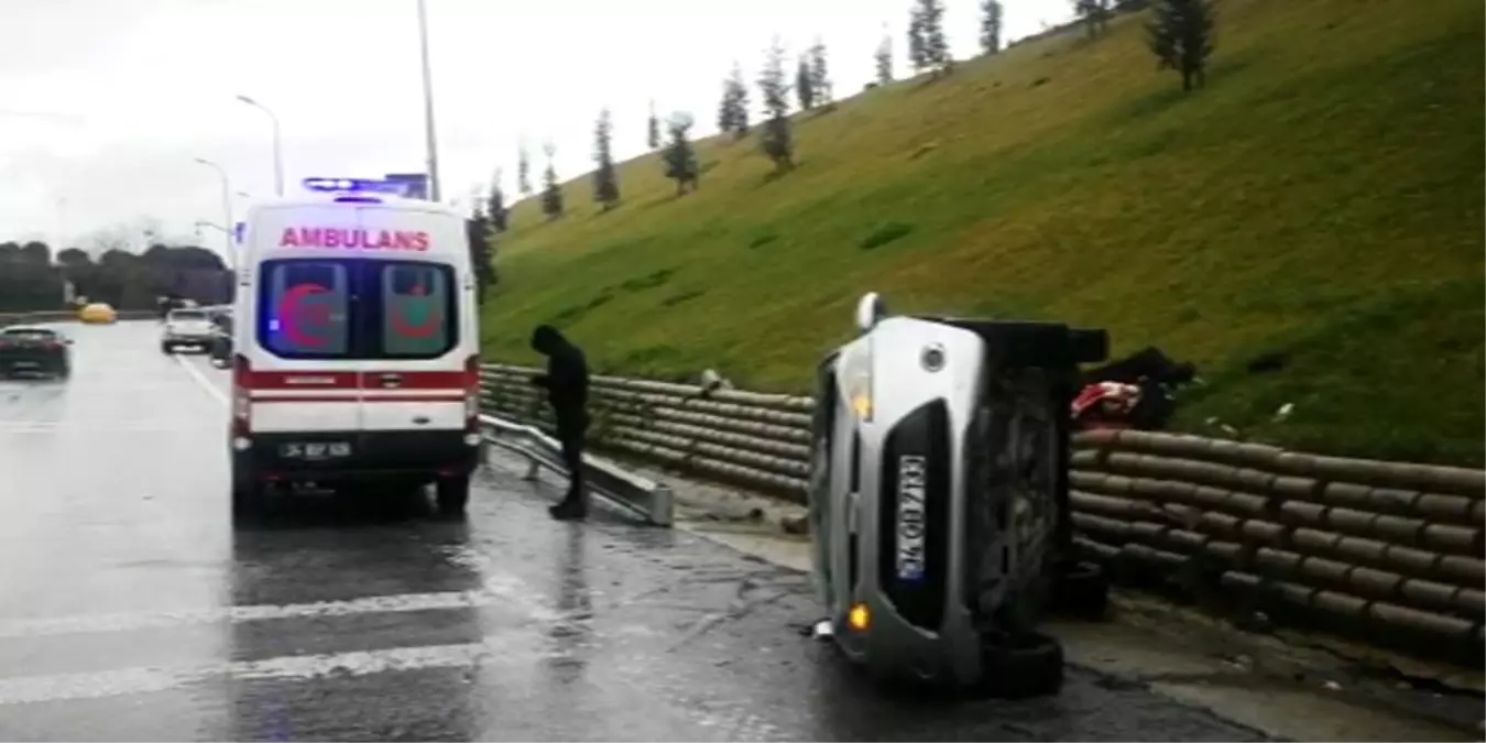 TEM Otoyolunda araç yan yattı : 1 yaralı