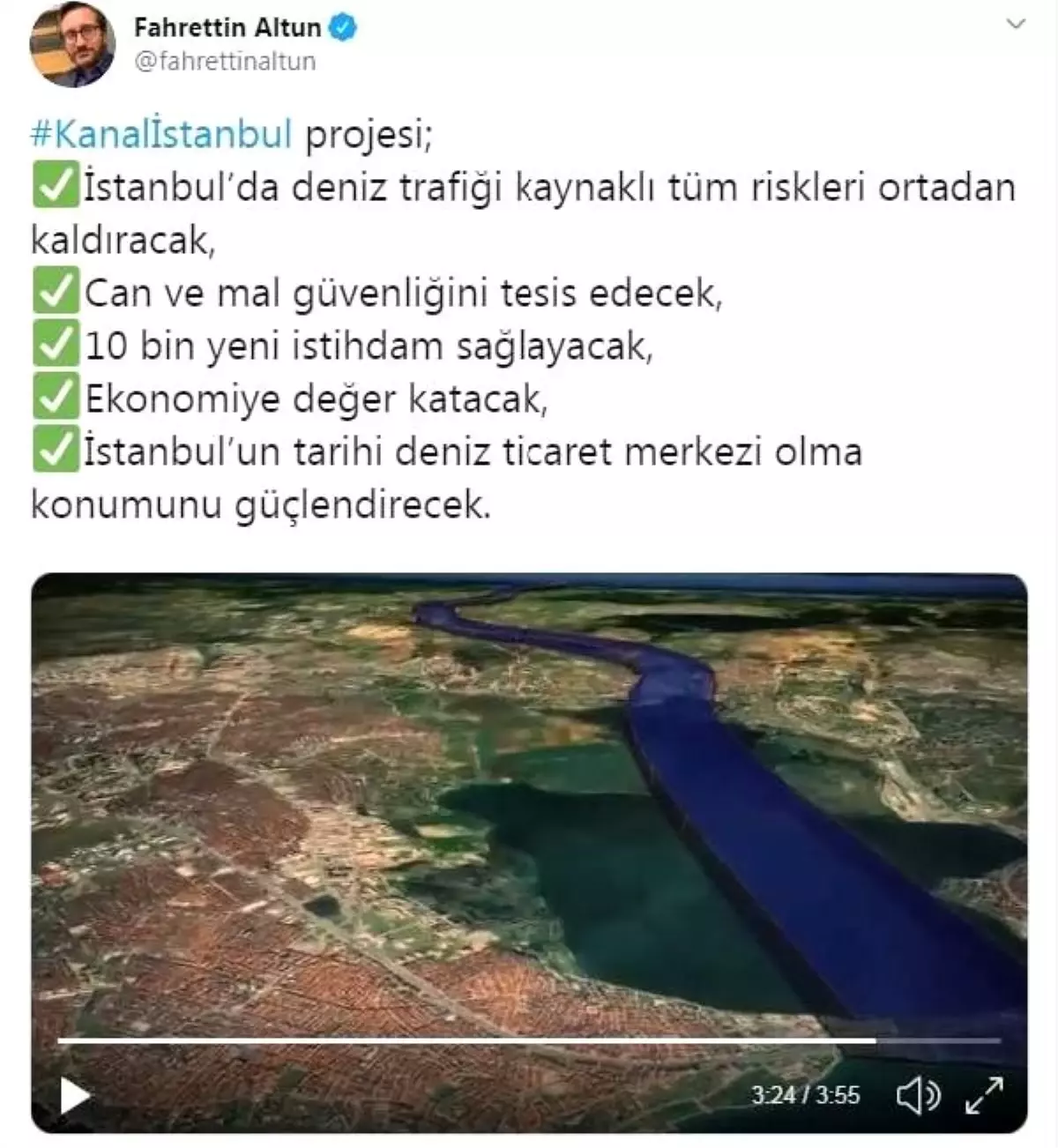 İletişim Başkanı Altun\'dan \'Kanal İstanbul\' paylaşımı