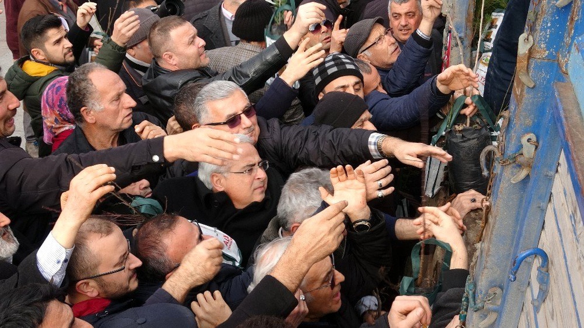 Vatandaşlar ücretsiz fidan alabilmek için birbiriyle yarıştı