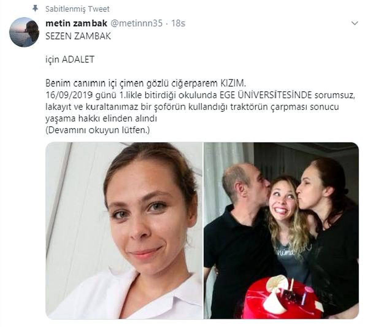 Kampüste traktörün çarpmasıyla ölen Sezen\'in babası, kampanya başlattı