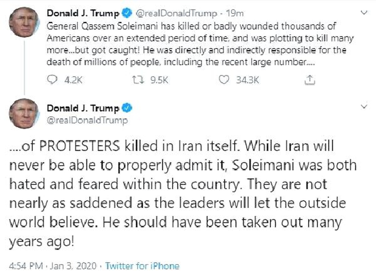 Trump: Süleymani, Amerikalıları öldürmeyi planlıyordu