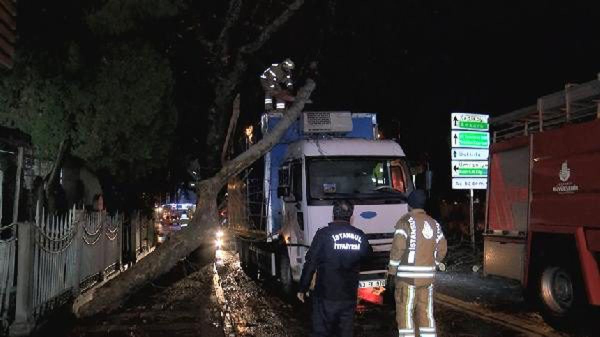 Üsküdar\'da kamyon ağaca takıldı, cadde ulaşıma kapandı