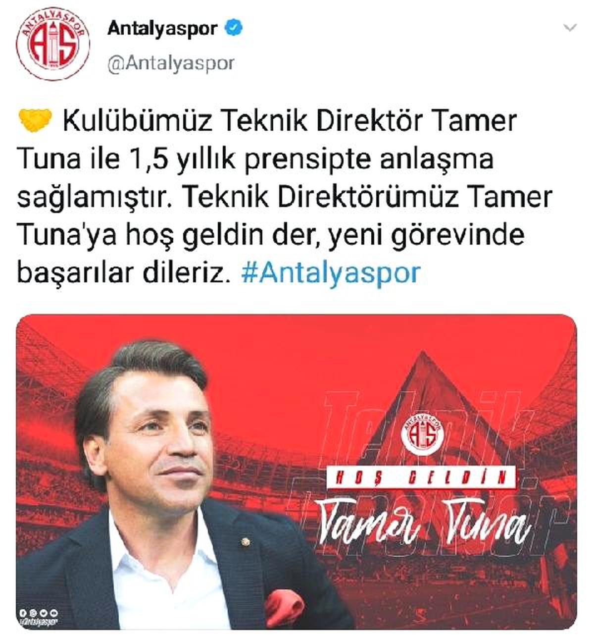 Antalyaspor\'dan "Hoş geldin Tamer Tuna" paylaşımı