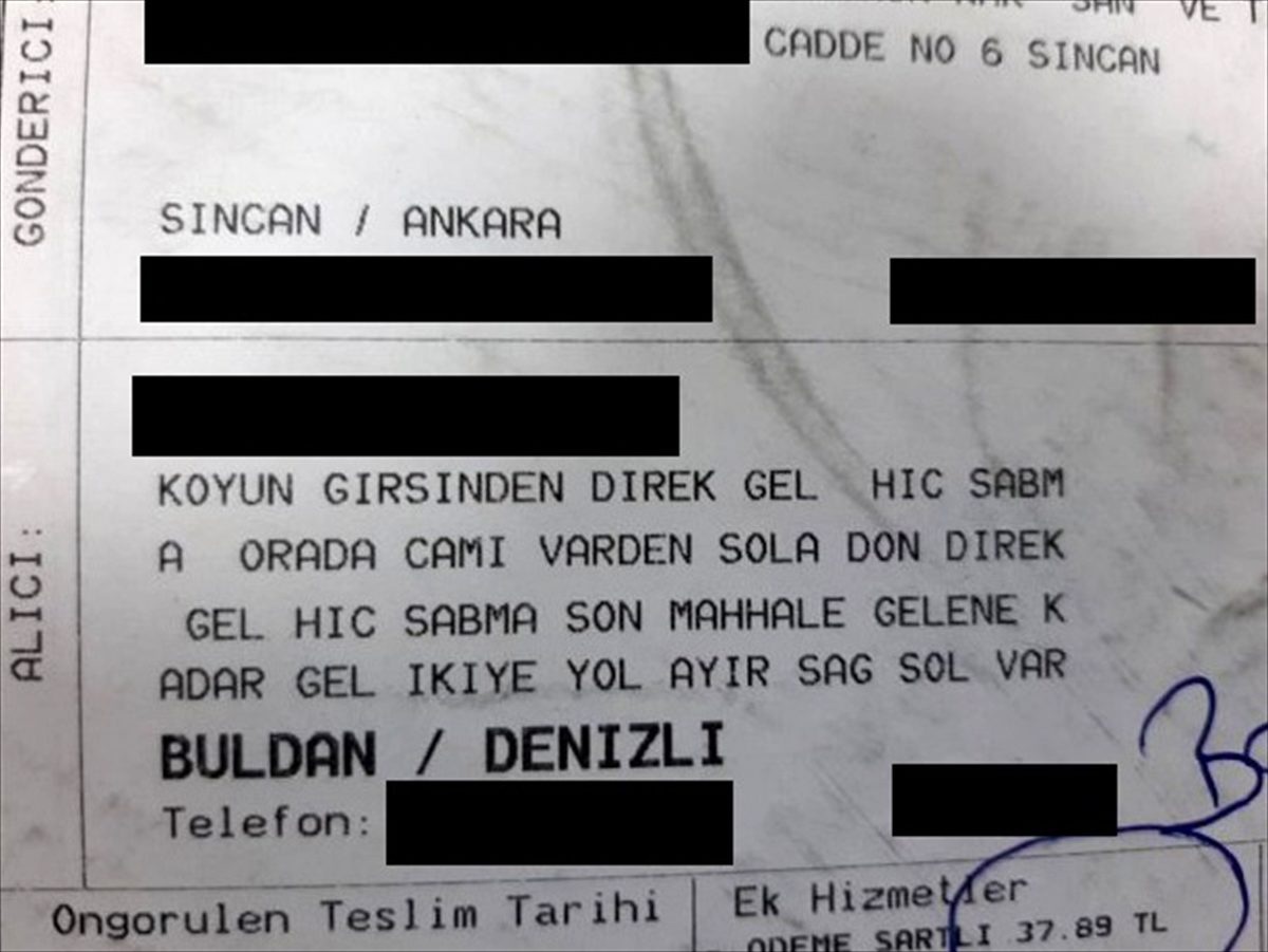 Denizli\'de bir vatandaşın kargo şirketine verdiği adres şaşırttı