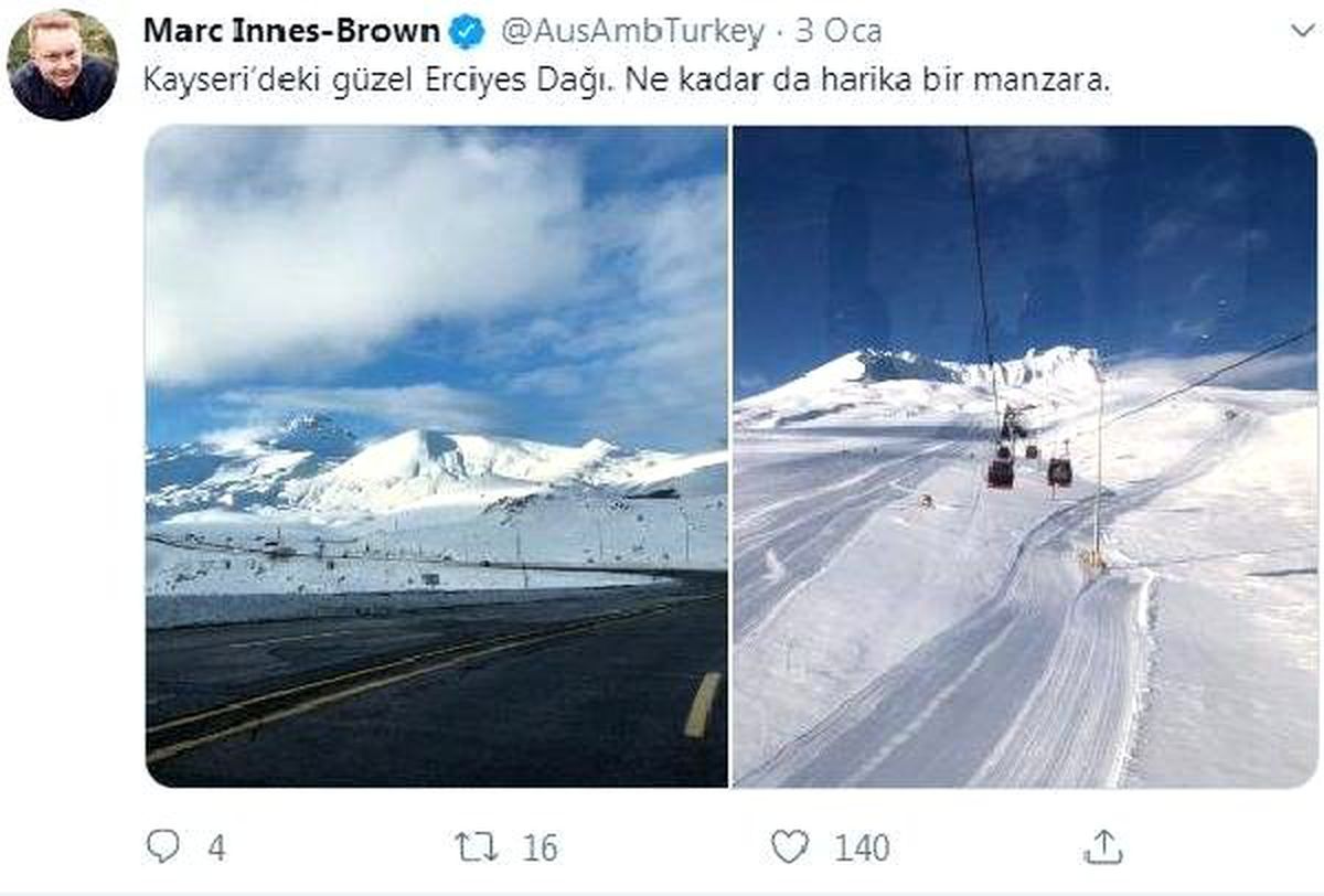 Avustralya Büyükelçisi Erciyes\'e hayran kaldı