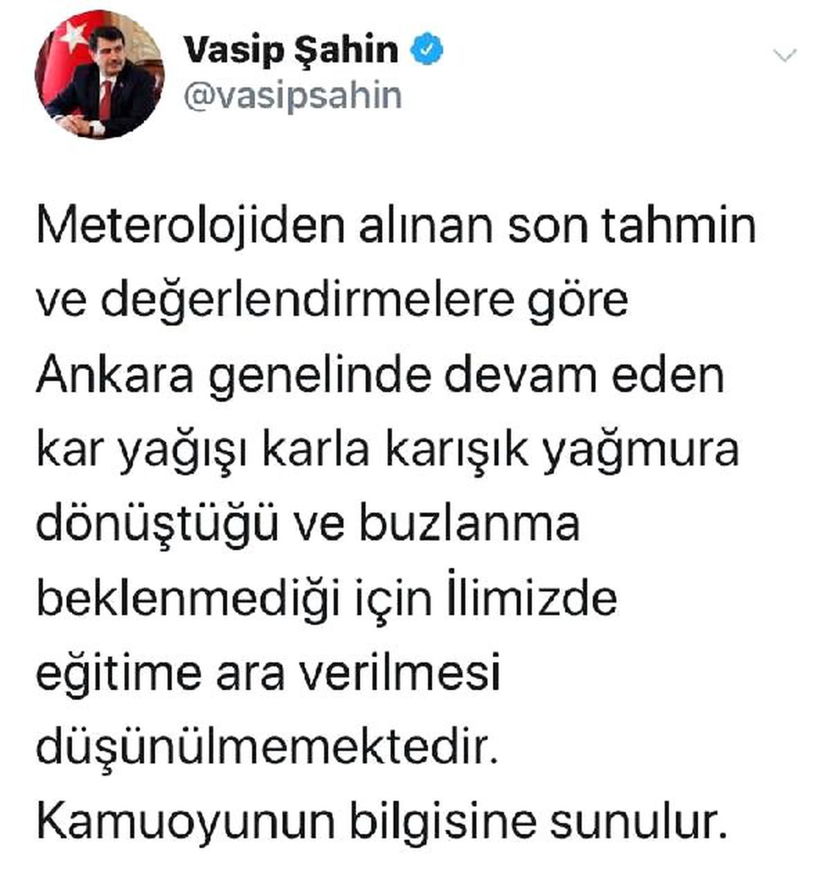 Ankara Valisi Şahin\'den \'tatil\' açıklaması