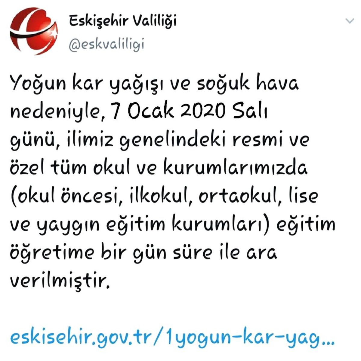 Eskişehir\'de sahte hesaptan kar tatili mesajı atıldı
