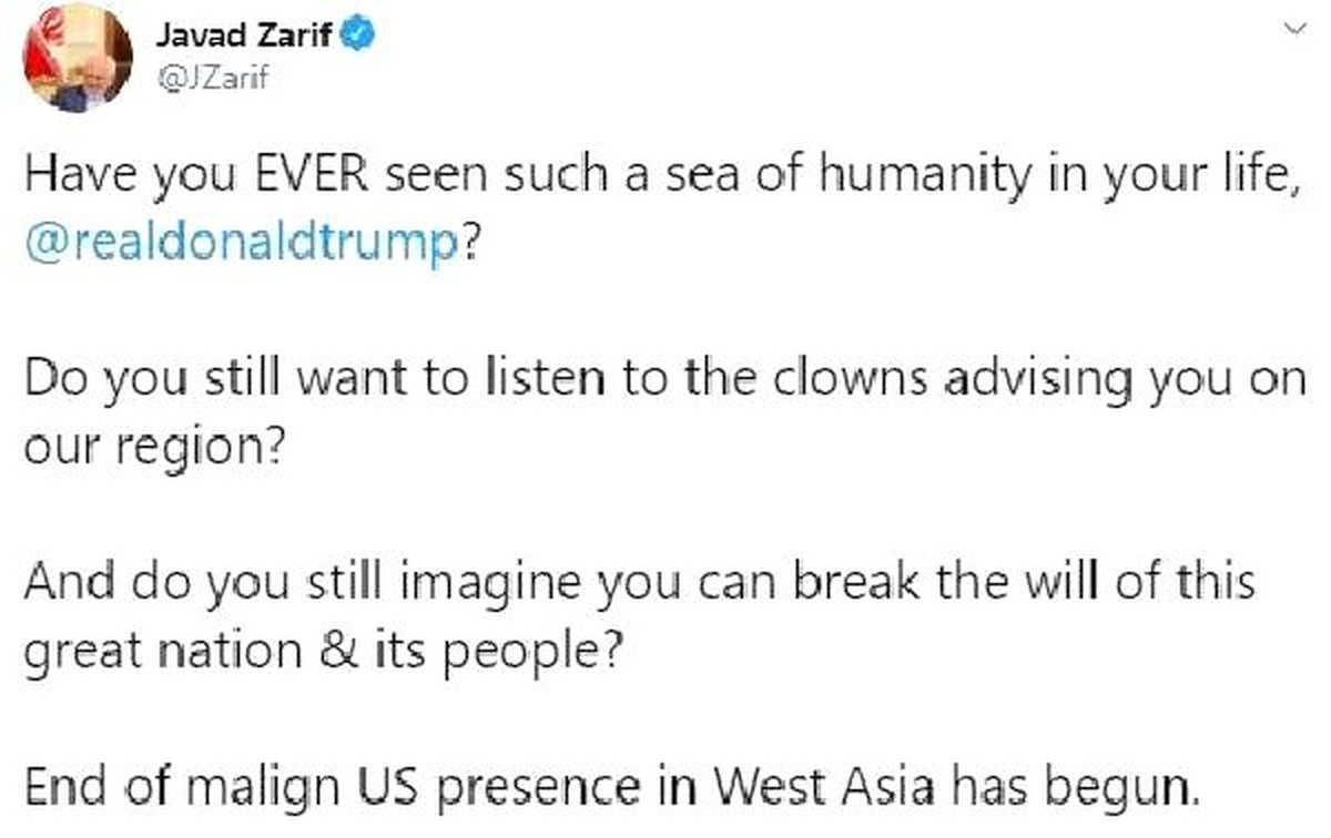 Zarif\'ten Trump\'a: Bu kadar insanı hiç bir arada gördün mü?