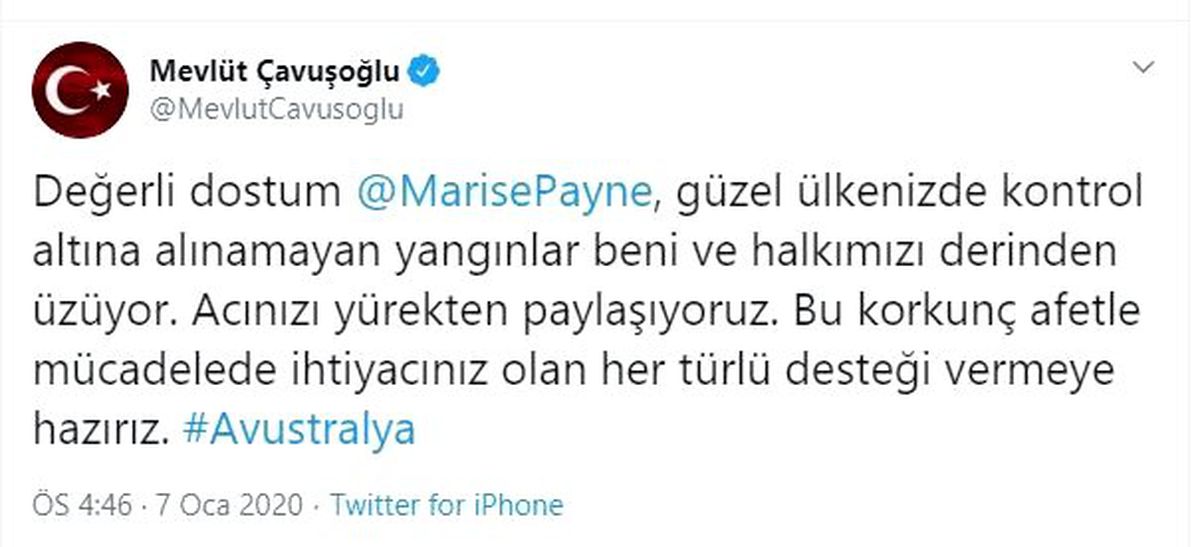 Dışişleri Bakanı Çavuşoğlu\'ndan Avustralya mesajı