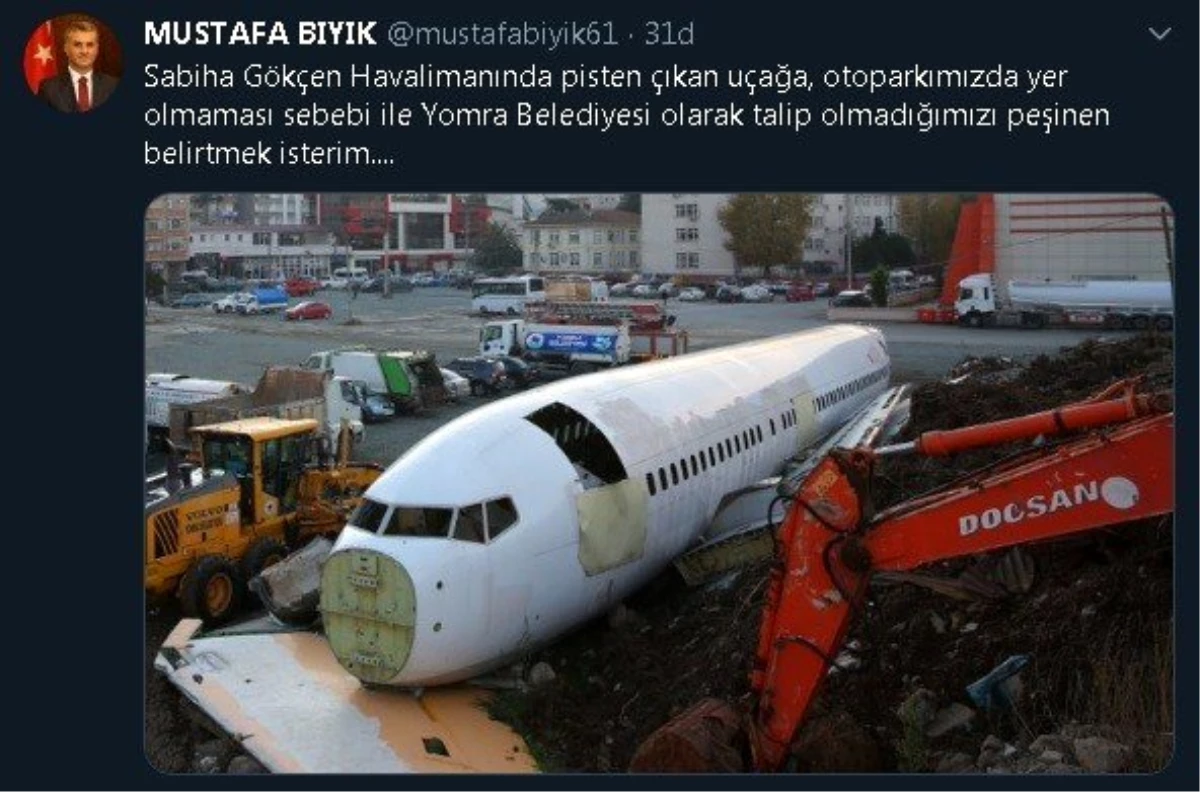 İstanbul\'da pistten çıkan uçağa Yomra Belediyesinden esprili gönderme