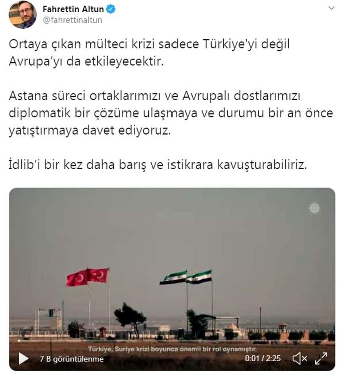 Fahrettin Altun: İdlib\'i bir kez daha barış ve istikrara kavuşturabiliriz