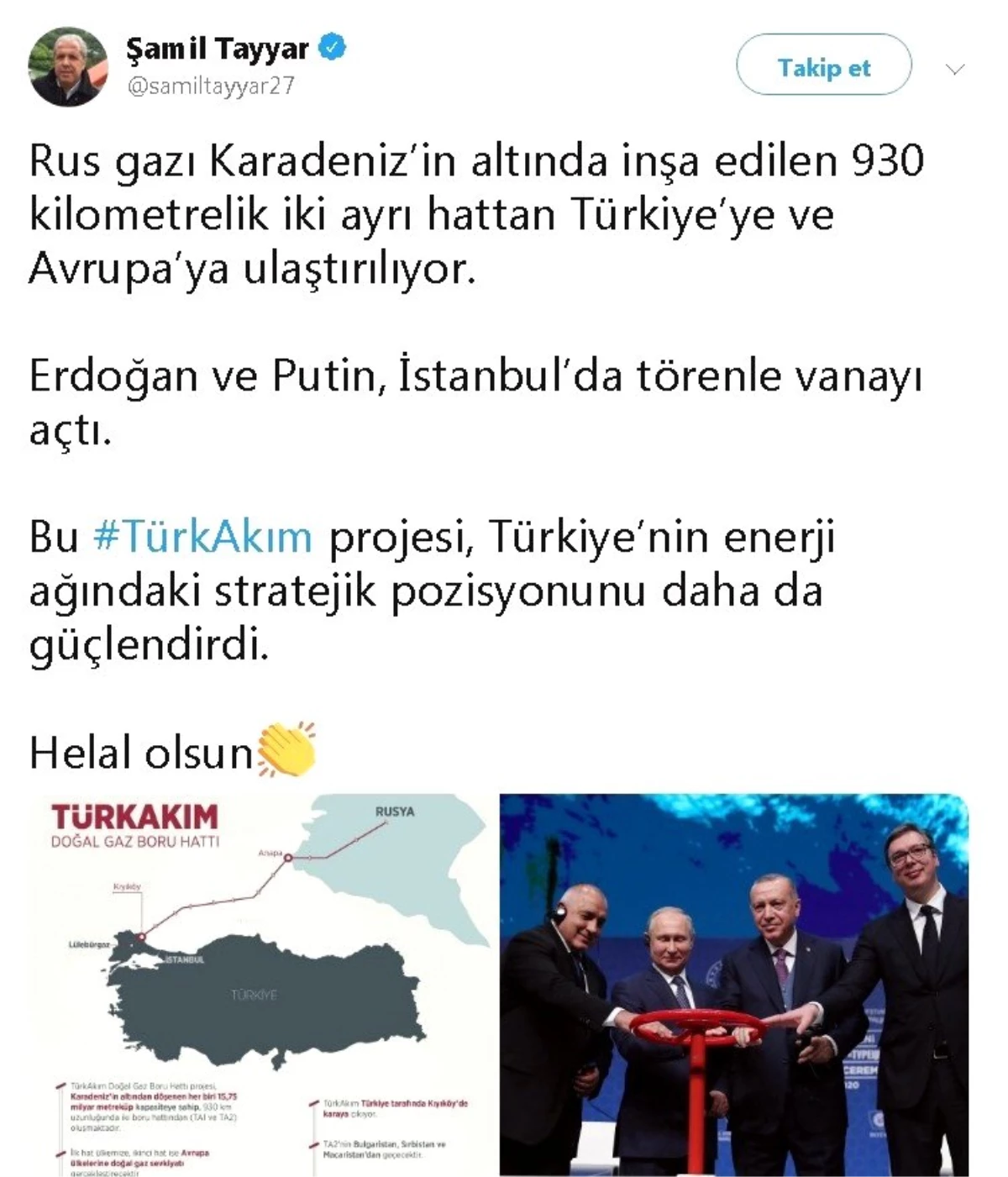 Şamil Tayyar\'dan Türk Akımı yorumu