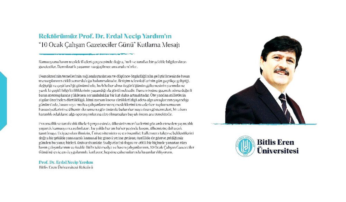 Rektör Yardım\'dan \'10 Ocak Çalışan Gazeteciler Günü\' mesajı