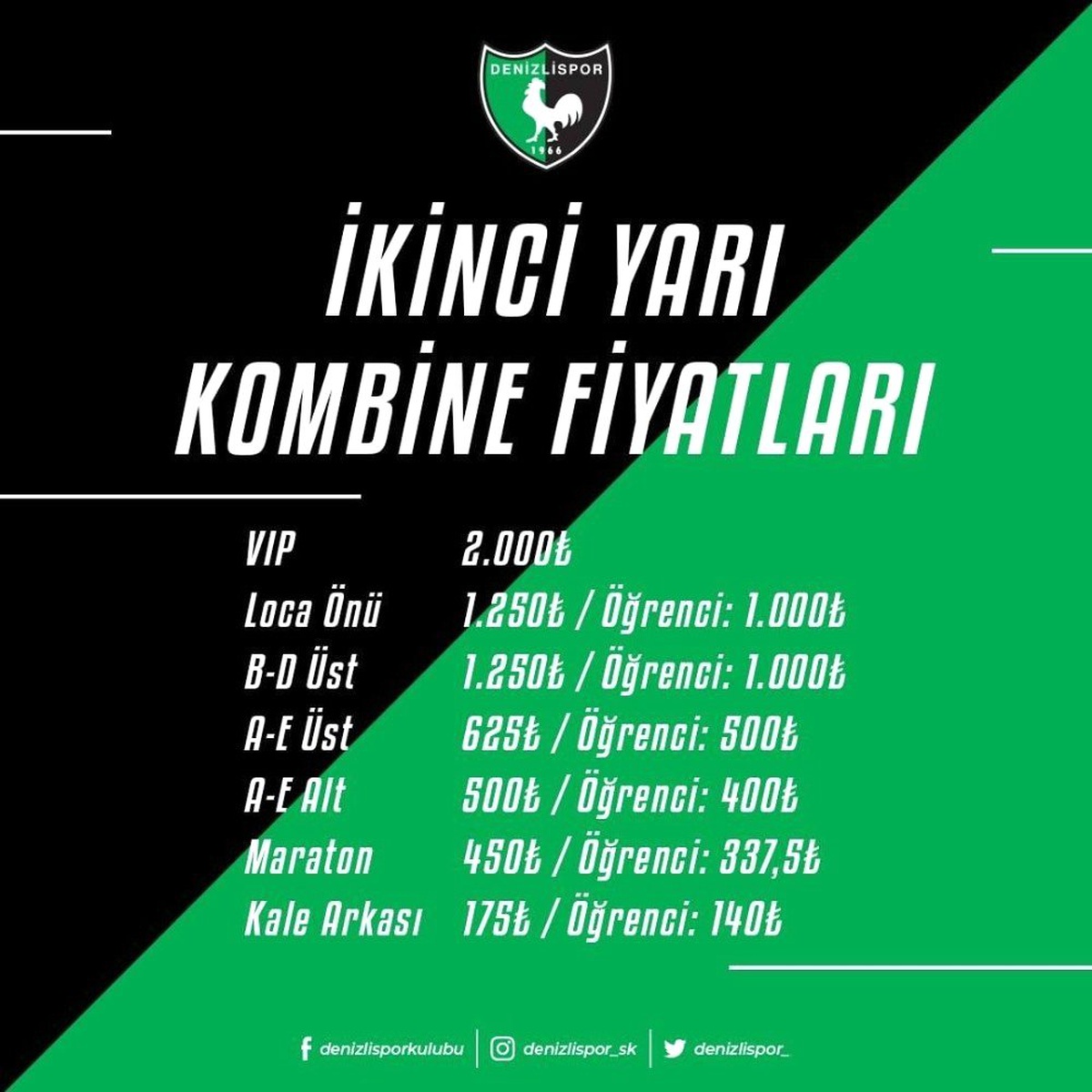 Denizlispor\'da ikinci yarı kombine bilet fiyatları açıklandı